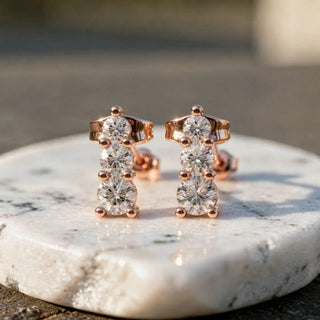 Pair-Shot: Round Diamond Earrings with Prong Setting in 14k Rose Gold - Lab Grown - Driona Jewels
