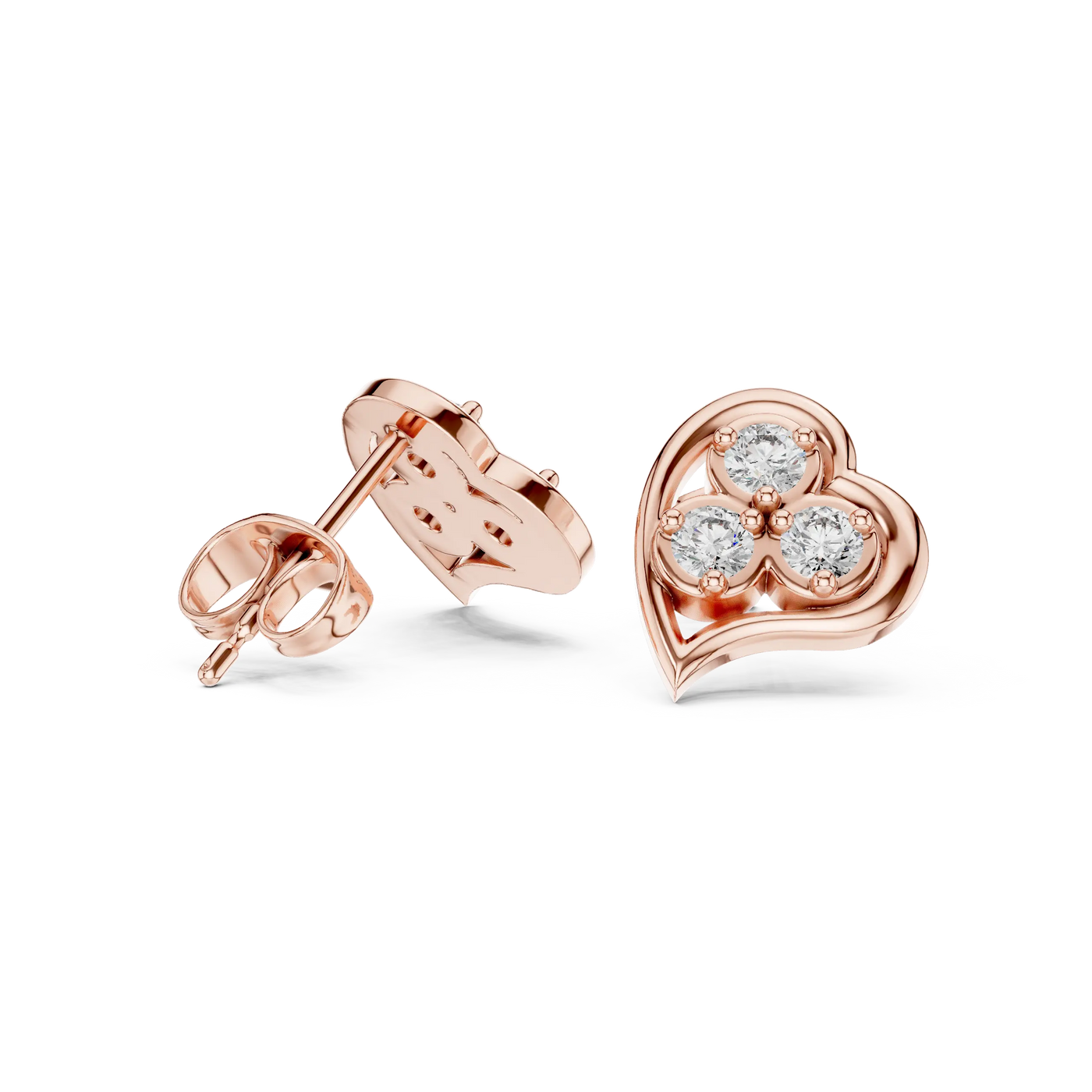 Pair Shot: Round Diamond Earrings with Prong Setting in 14k Rose Gold - Lab Grown - Driona Jewels