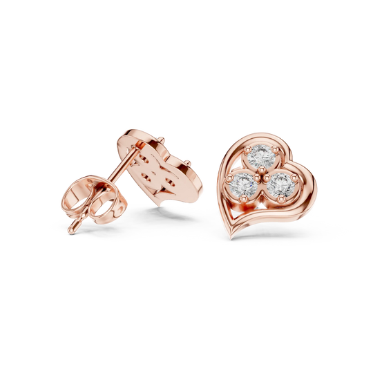 Pair Shot: Round Diamond Earrings with Prong Setting in 14k Rose Gold - Lab Grown - Driona Jewels