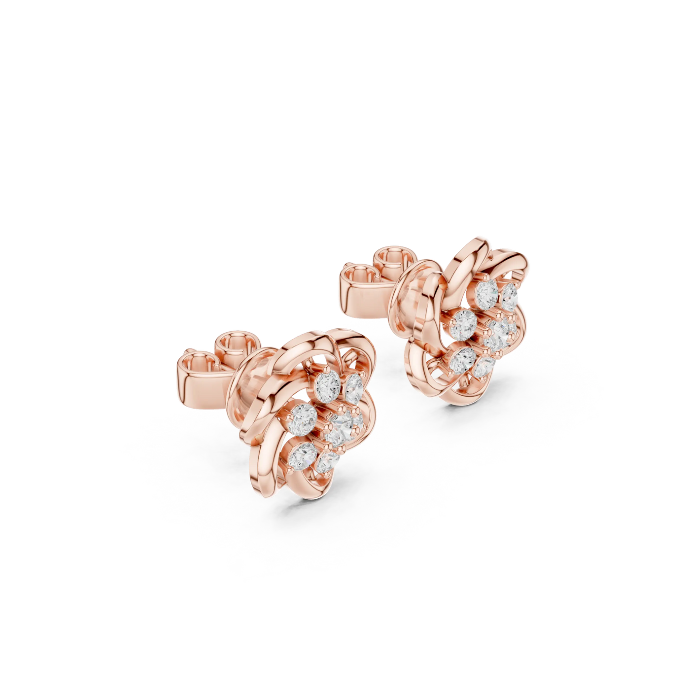 Pair Shot: Round Diamond Earrings with Prong Setting in 14k Rose Gold - Lab Grown - Driona Jewels