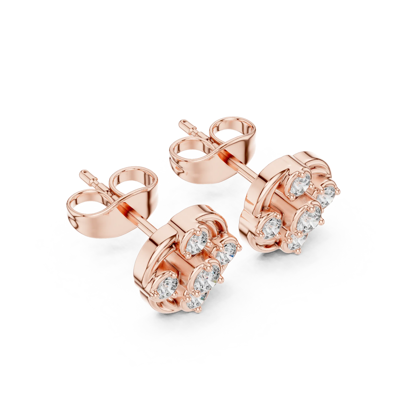 Pair Shot: Round Diamond Earrings with Prong Setting in 14k Rose Gold - Lab Grown - Driona Jewels