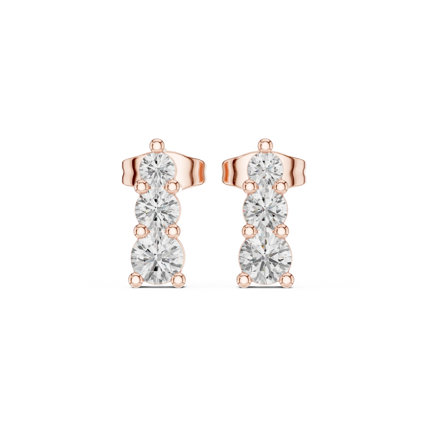 Pair-Shot: Round Diamond Earrings with Prong Setting in 14k Rose Gold - Lab Grown - Driona Jewels