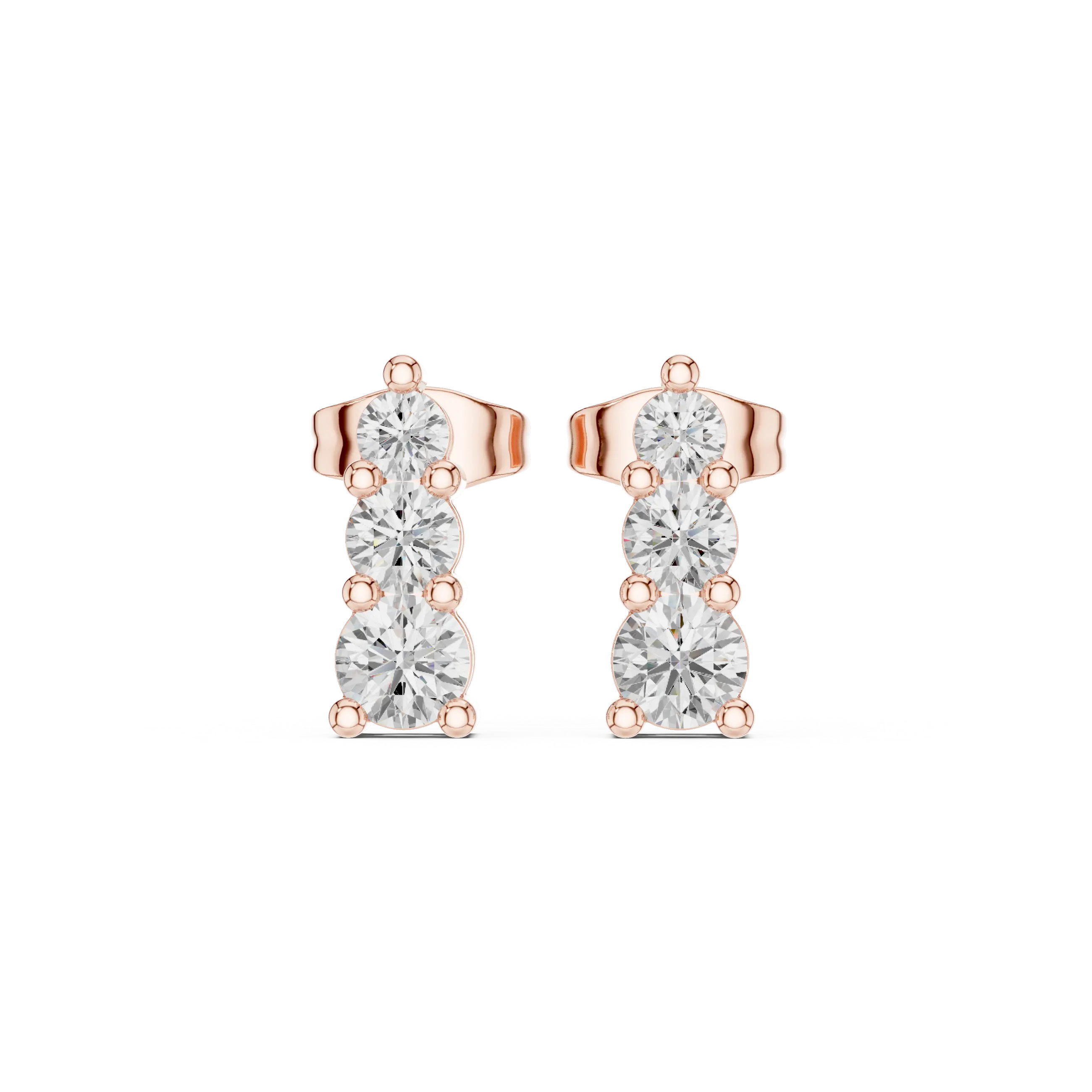 Pair-Shot: Round Diamond Earrings with Prong Setting in 14k Rose Gold - Lab Grown - Driona Jewels