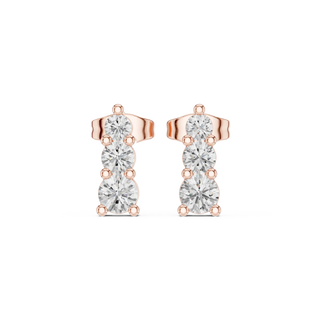 Pair-Shot: Round Diamond Earrings with Prong Setting in 14k Rose Gold - Lab Grown - Driona Jewels