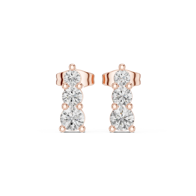 Pair-Shot: Round Diamond Earrings with Prong Setting in 14k Rose Gold - Lab Grown - Driona Jewels