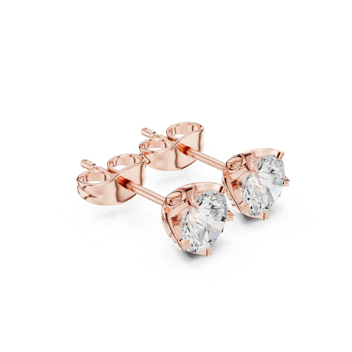 Pair Shot: Round Diamond Earrings with Prong Setting in 14k Rose Gold - Lab Grown - Driona Jewels