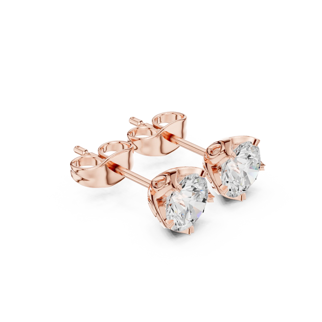Pair Shot: Round Diamond Earrings with Prong Setting in 14k Rose Gold - Lab Grown - Driona Jewels
