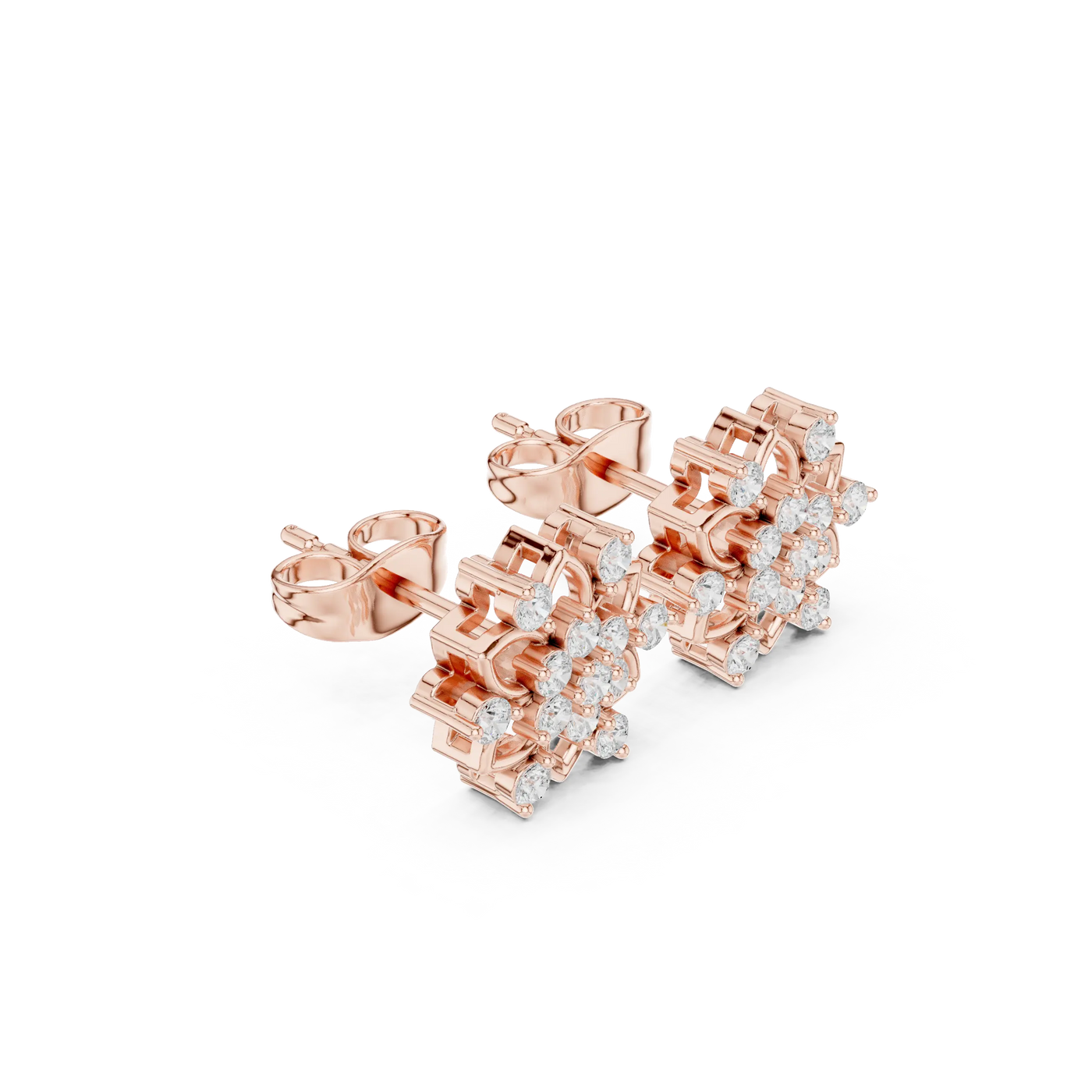 Three-quarter View: Round Diamond Earrings with Prong Setting in 14k Rose Gold - Lab Grown - Driona Jewels