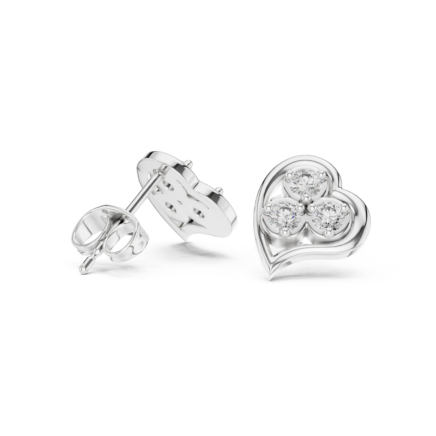 Pair-Shot: Round Diamond Earrings with Prong Setting in 925 Silver - Lab Grown - Driona Jewels