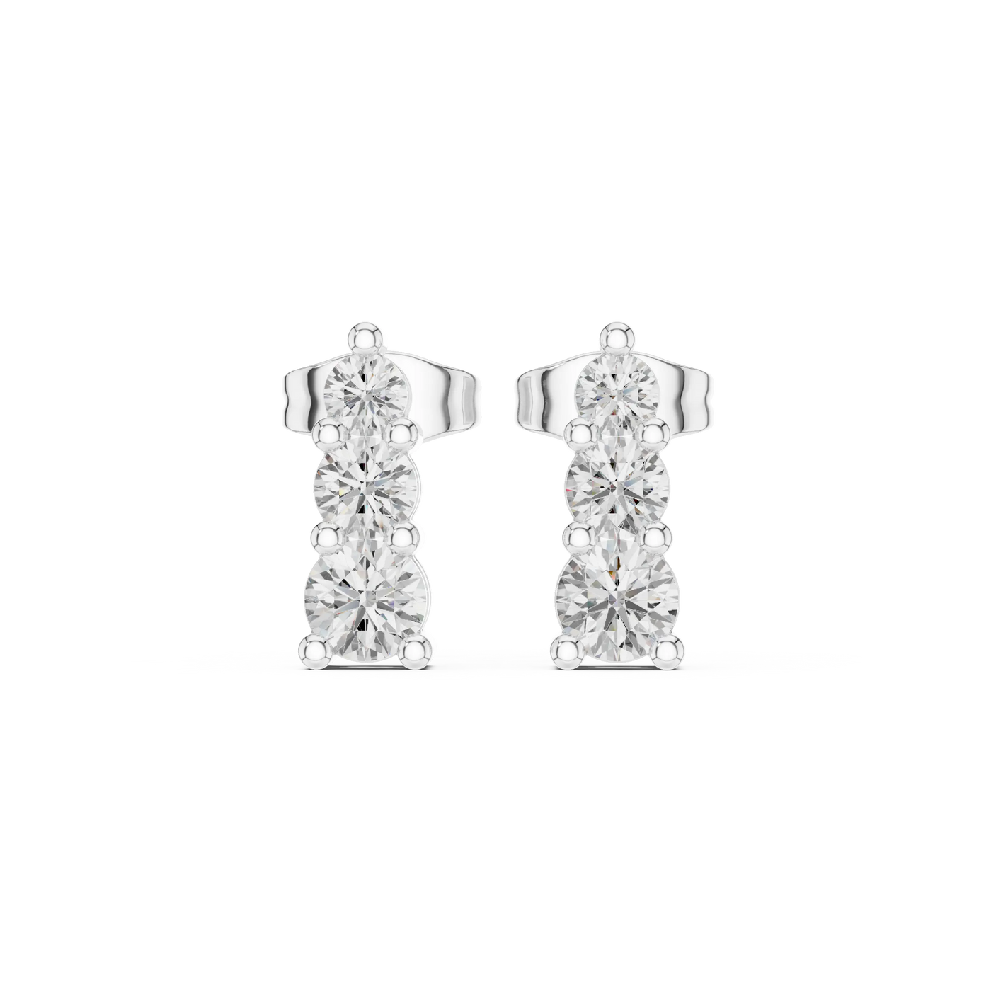 Pair Shot: Round Diamond Earrings with Prong Setting in 14k White Gold - Lab Grown - Driona Jewels