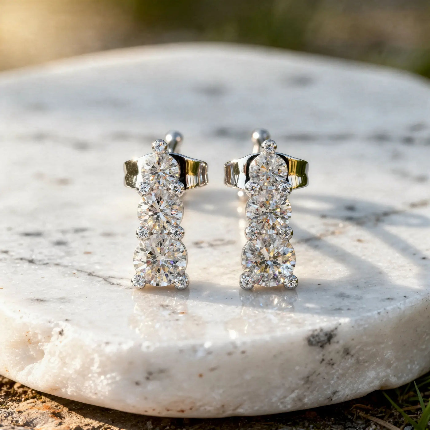 Pair-Shot: Round Diamond Earrings with Prong Setting in 14k White Gold - Lab Grown - Driona Jewels