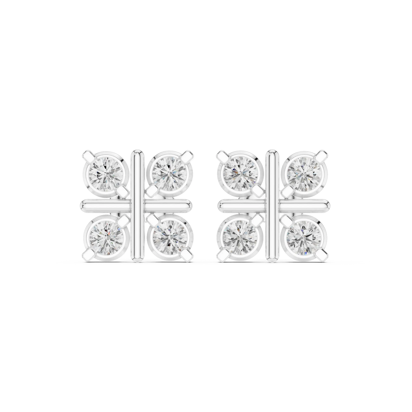 Pair-Shot: Round Diamond Earrings with Prong Setting in 14k White Gold - Lab Grown - Driona Jewels
