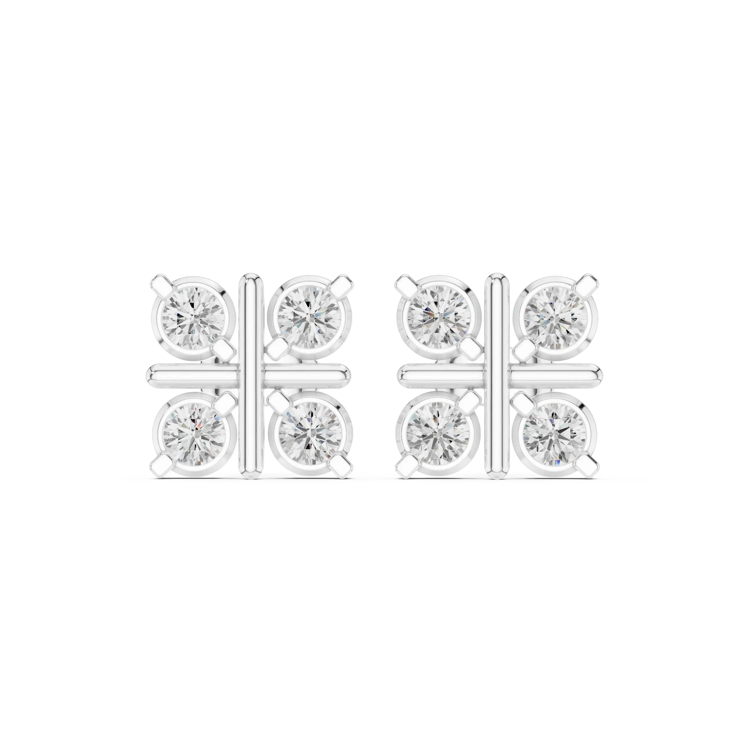 Pair-Shot: Round Diamond Earrings with Prong Setting in 14k White Gold - Lab Grown - Driona Jewels