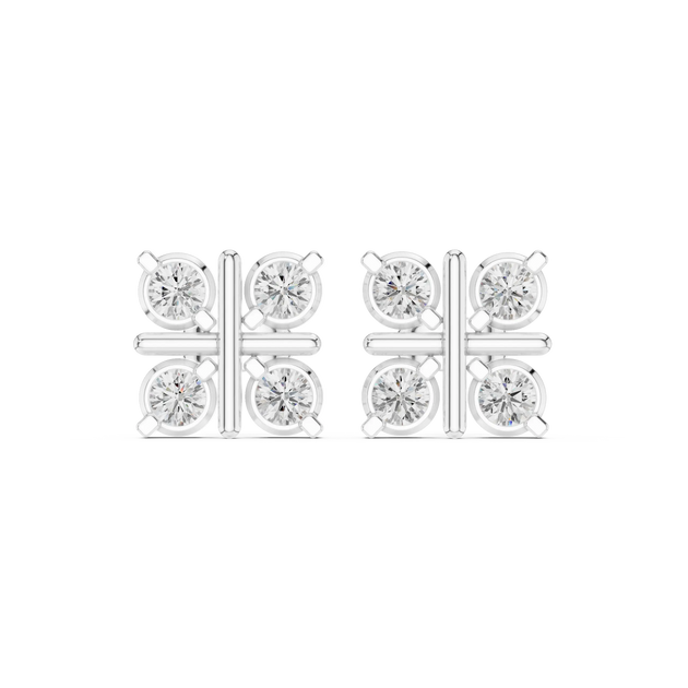 Pair-Shot: Round Diamond Earrings with Prong Setting in 14k White Gold - Lab Grown - Driona Jewels