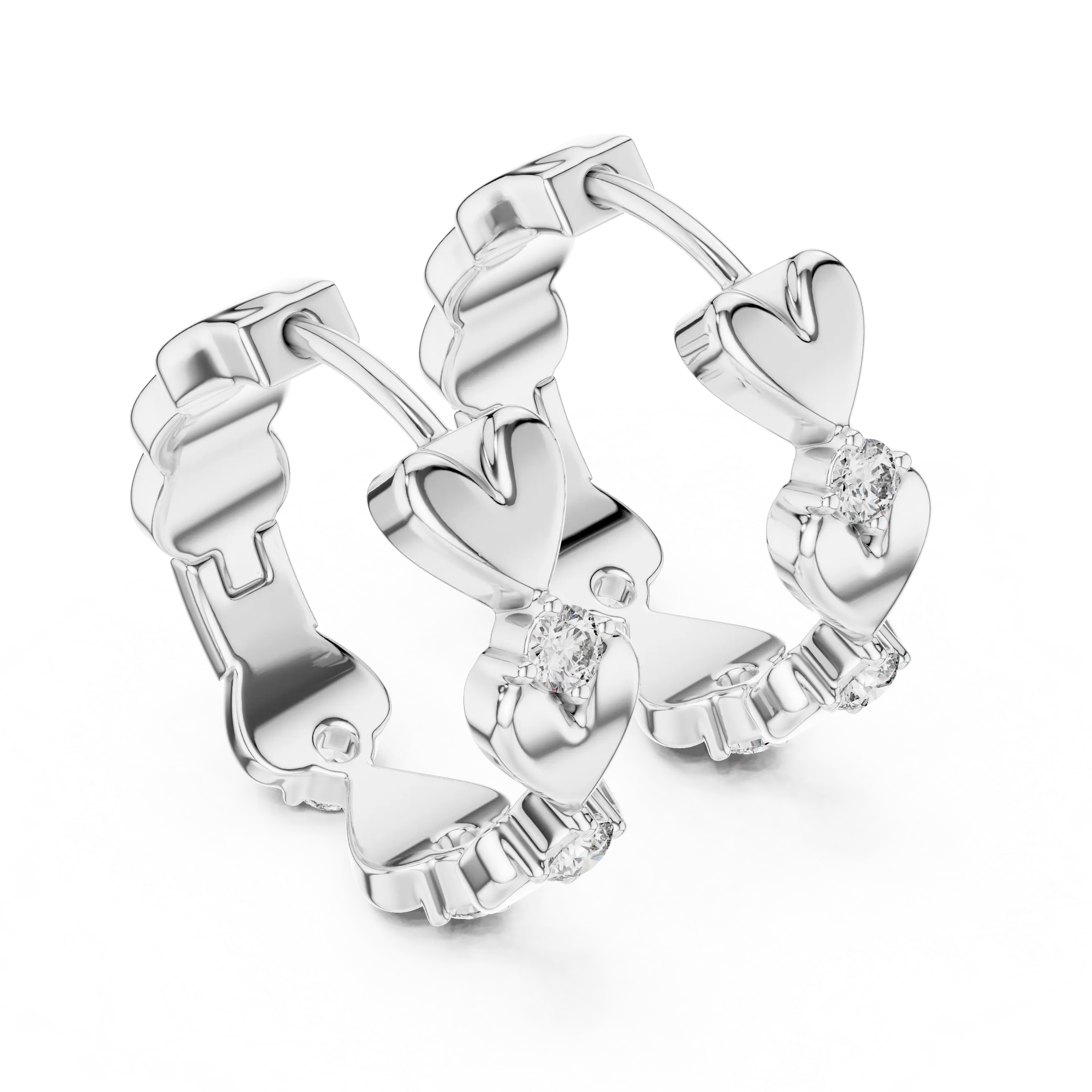 Pair-Shot: Round Diamond Earrings with Prong Setting in 14k White Gold - Lab Grown - Driona Jewels