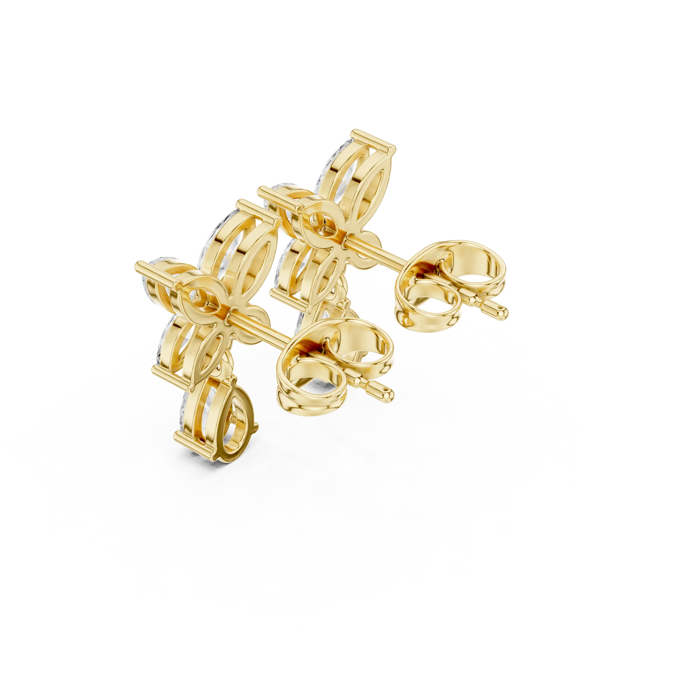 Back-View: Round Diamond Earrings with Prong Setting in 14k Yellow Gold - Lab Grown - Driona Jewels