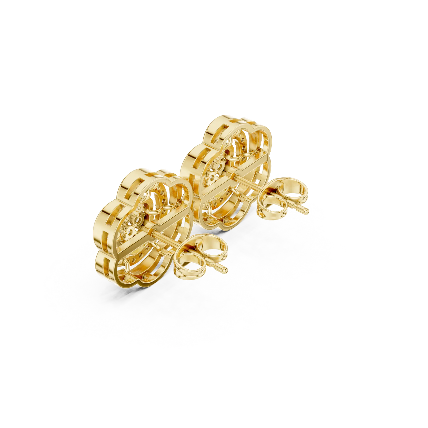 Back View: Round Diamond Earrings with Prong Setting in 14k Yellow Gold - Lab Grown - Driona Jewels