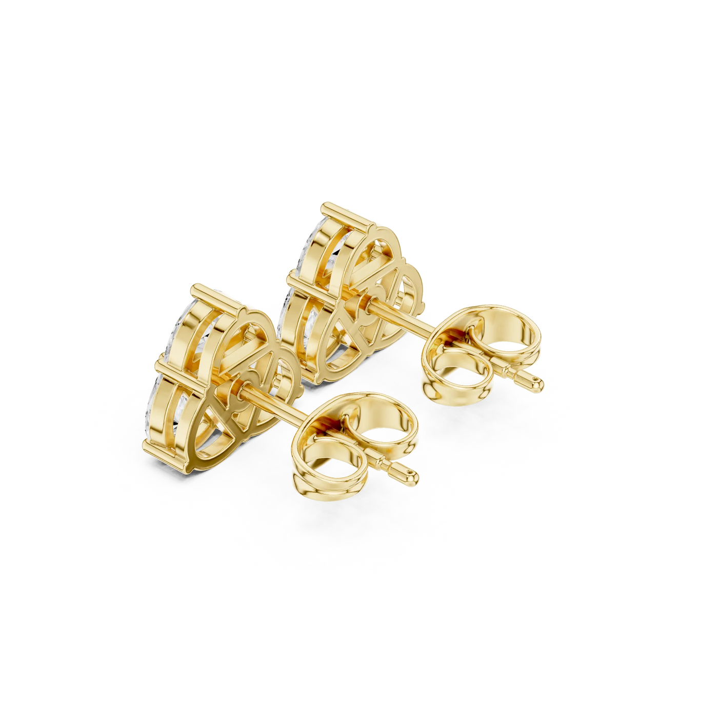 Back-View: Round Diamond Earrings with Prong Setting in 14k Yellow Gold - Lab Grown - Driona Jewels