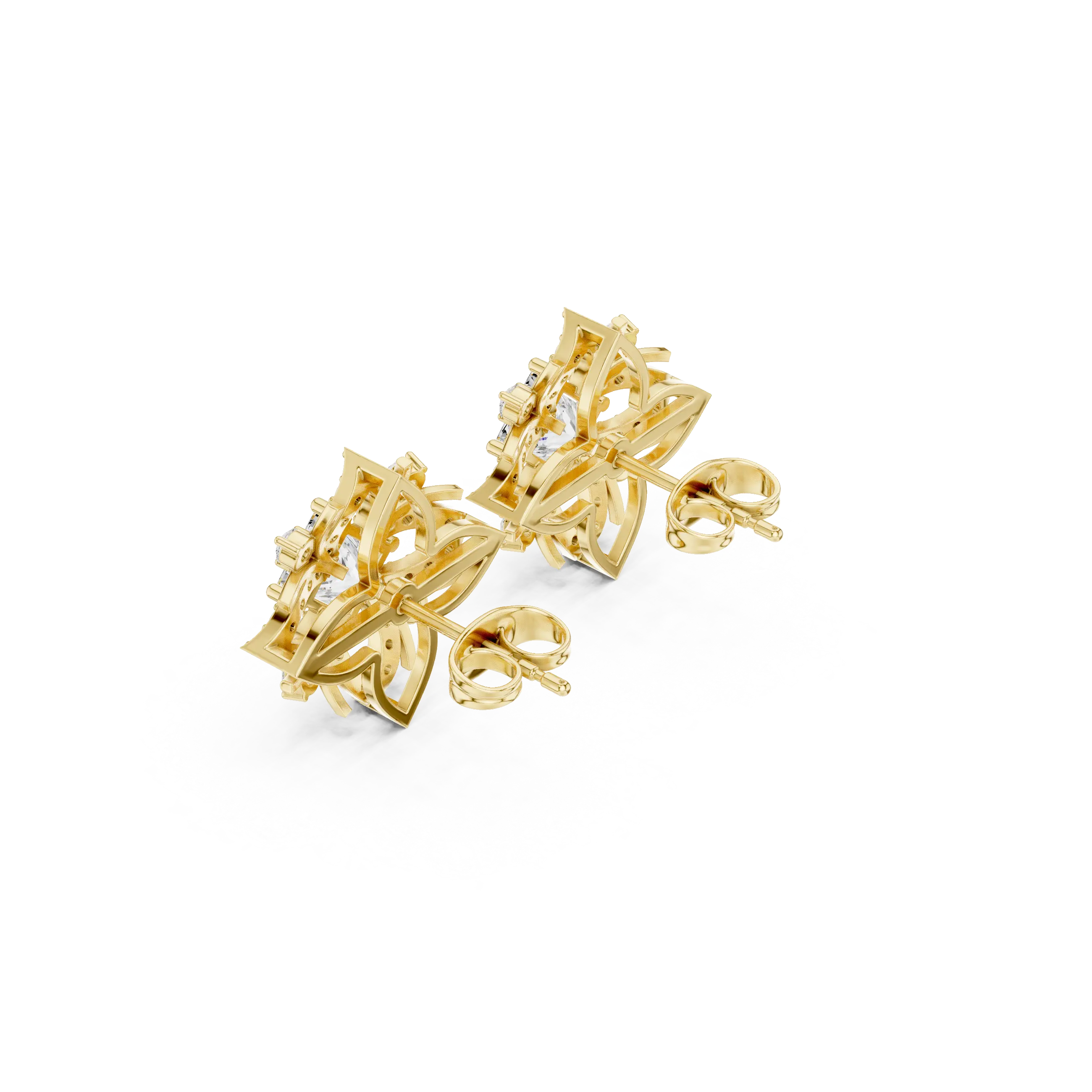 Back View: Round Diamond Earrings with Prong Setting in 14k Yellow Gold - Lab Grown - Driona Jewels