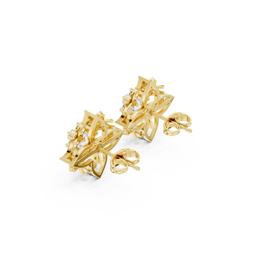 Back View: Round Diamond Earrings with Prong Setting in 14k Yellow Gold - Lab Grown - Driona Jewels