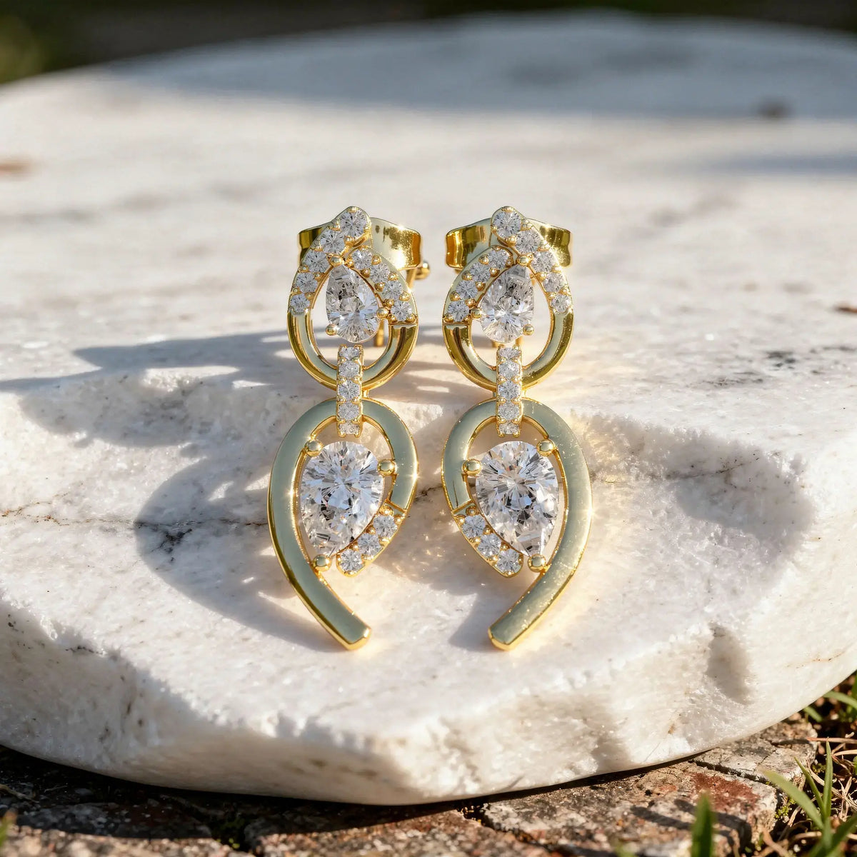 Pair Shot: Round Diamond Earrings with Prong Setting in 14k Yellow Gold - Lab Grown - Driona Jewels