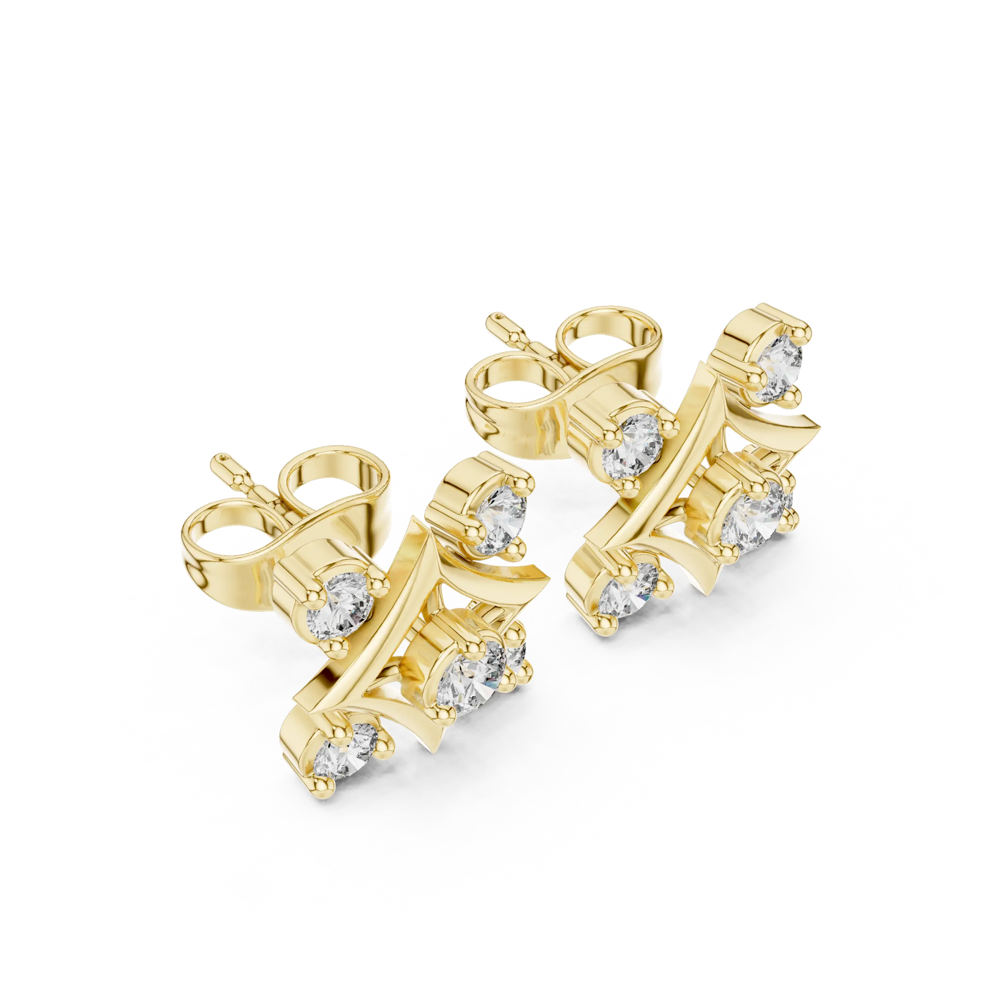 Pair Shot: Round Diamond Earrings with Prong Setting in 14k Yellow Gold - Lab Grown - Driona Jewels