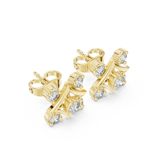 Pair Shot: Round Diamond Earrings with Prong Setting in 14k Yellow Gold - Lab Grown - Driona Jewels