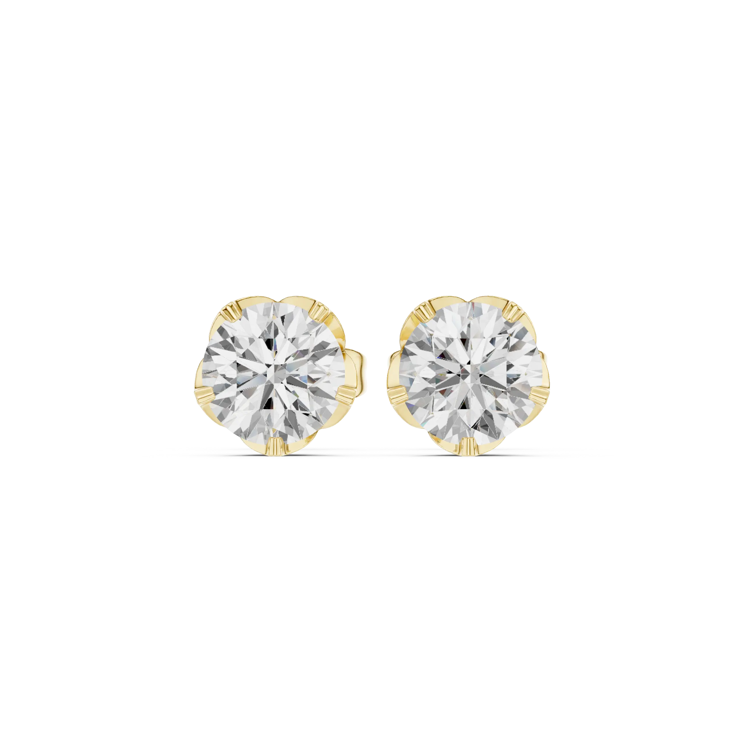 Pair Shot: Round Diamond Studs with Prong Setting in 14k Yellow Gold - Lab Grown - Driona Jewels