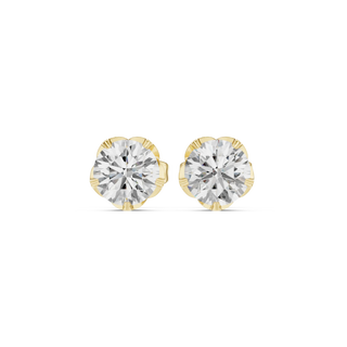 Pair Shot: Round Diamond Studs with Prong Setting in 14k Yellow Gold - Lab Grown - Driona Jewels