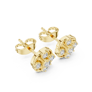 Pair Shot: Round Diamond Earrings with Prong Setting in 14k Yellow Gold - Lab Grown - Driona Jewels