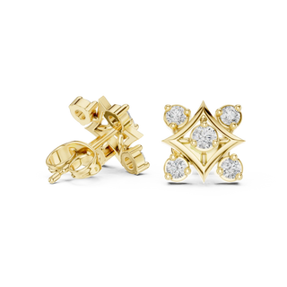 Pair Shot: Round Diamond Earrings with Prong Setting in 14k Yellow Gold - Lab Grown - Driona Jewels
