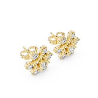 Pair Shot: Round Diamond Earrings with Prong Setting in 14k Yellow Gold - Lab Grown - Driona Jewels
