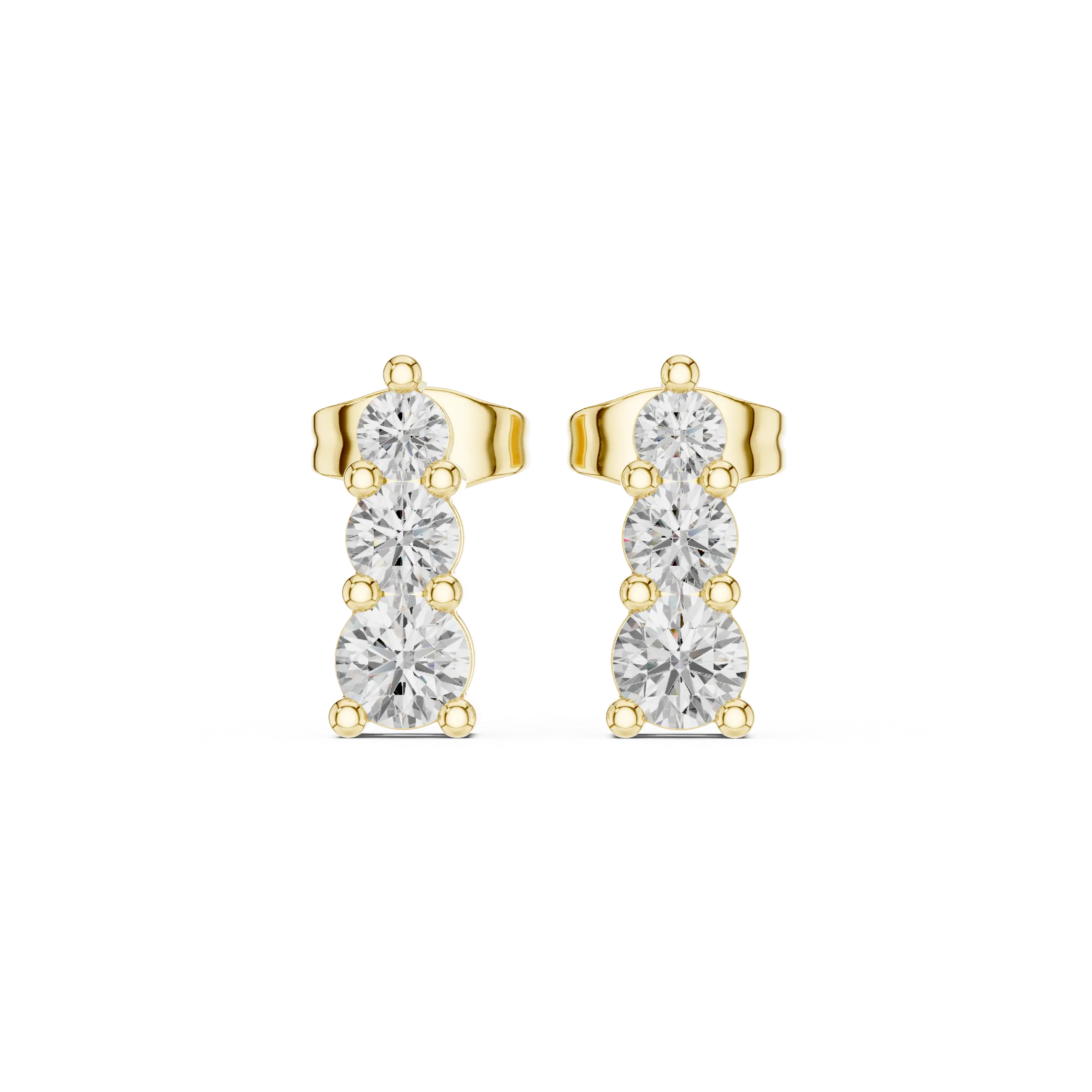Pair Shot: Round Diamond Earrings with Prong Setting in 14k Yellow Gold - Lab Grown - Driona Jewels