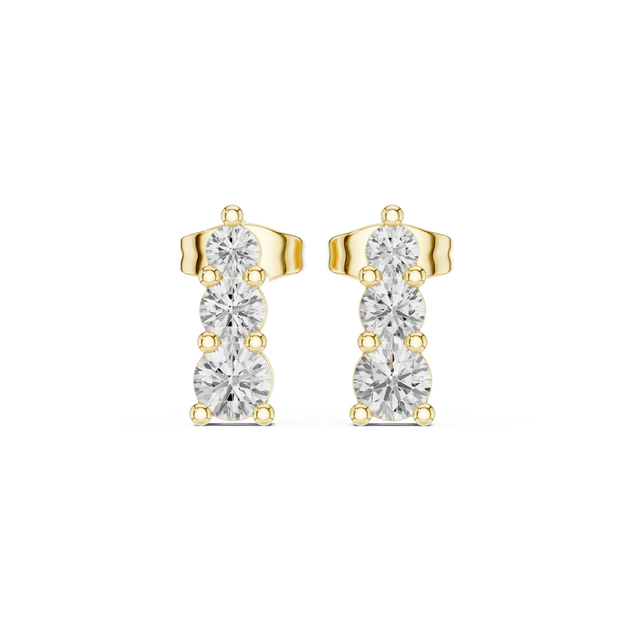 Pair Shot: Round Diamond Earrings with Prong Setting in 14k Yellow Gold - Lab Grown - Driona Jewels