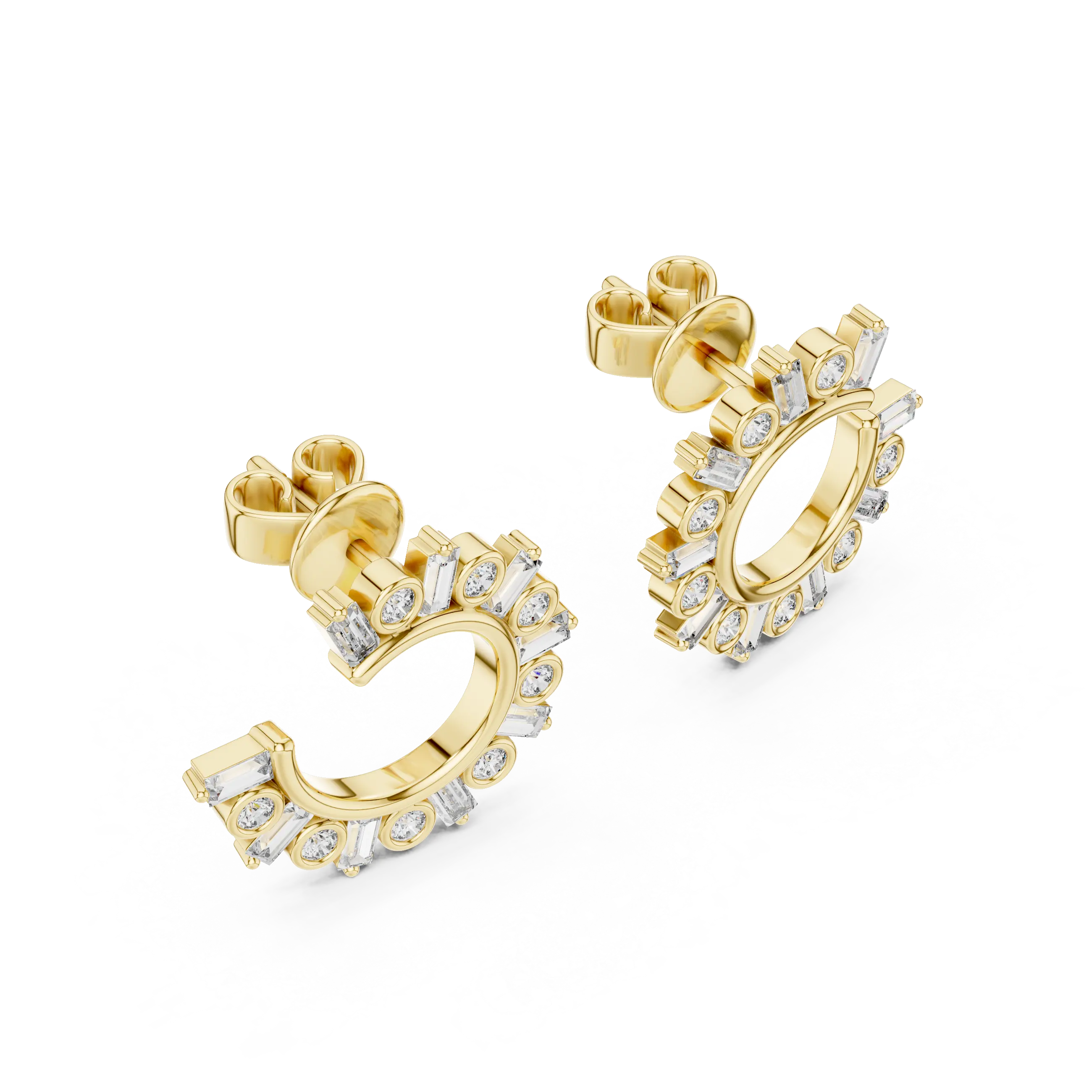 Pair Shot: Round Diamond Earrings with Prong Setting in 14k Yellow Gold - Lab Grown - Driona Jewels