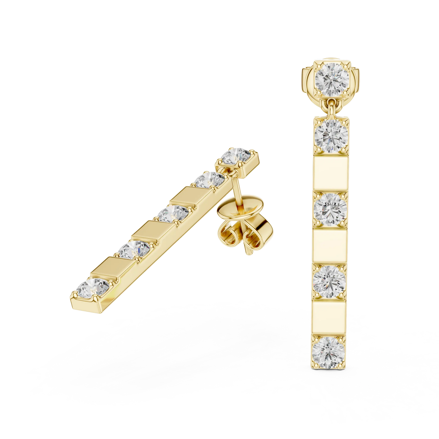 Pair Shot: Round Diamond Earrings with Prong Setting in 14k Yellow Gold - Lab Grown - Driona Jewels