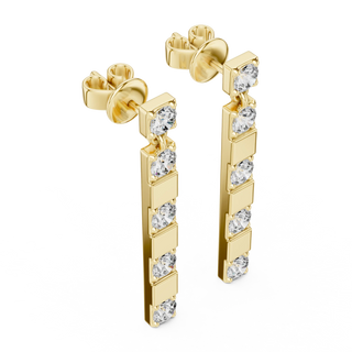 Pair-Shot: Round Diamond Earrings with Prong Setting in 14k Yellow Gold - Lab Grown - Driona Jewels