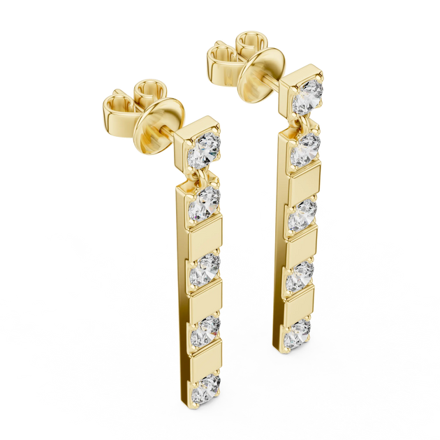 Pair-Shot: Round Diamond Earrings with Prong Setting in 14k Yellow Gold - Lab Grown - Driona Jewels