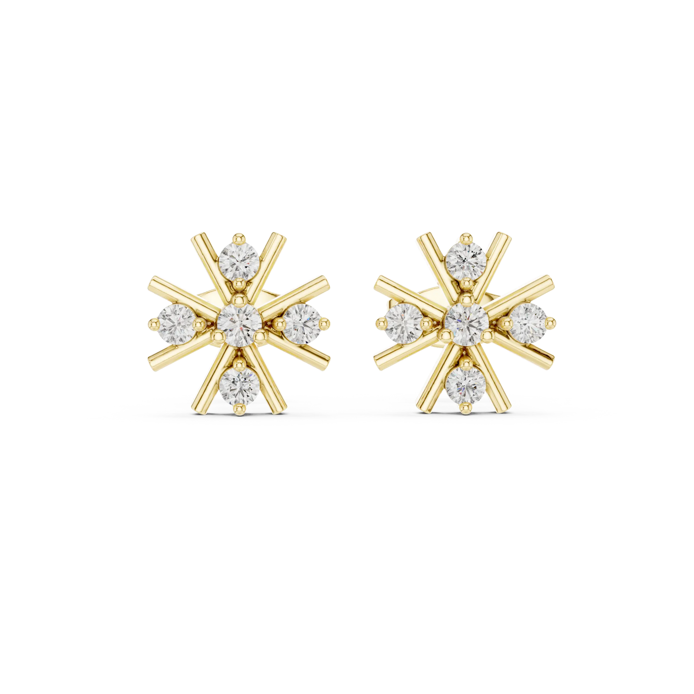 Pair-Shot: Round Diamond Earrings with Prong Setting in 14k Yellow Gold - Lab Grown - Driona Jewels