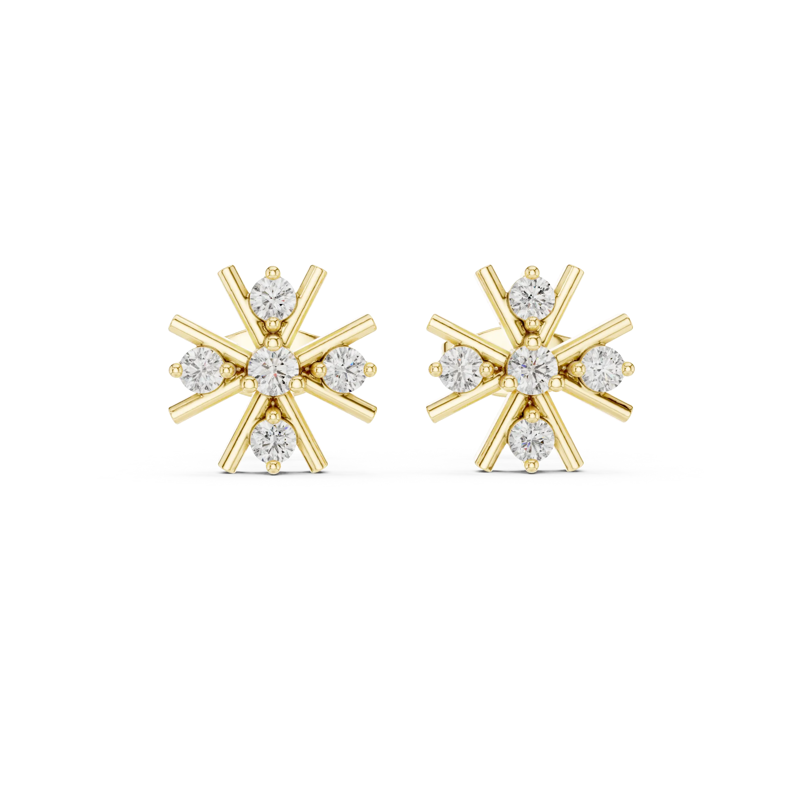 Pair-Shot: Round Diamond Earrings with Prong Setting in 14k Yellow Gold - Lab Grown - Driona Jewels