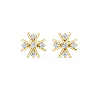 Pair-Shot: Round Diamond Earrings with Prong Setting in 14k Yellow Gold - Lab Grown - Driona Jewels