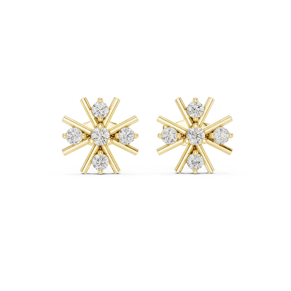 Pair-Shot: Round Diamond Earrings with Prong Setting in 14k Yellow Gold - Lab Grown - Driona Jewels