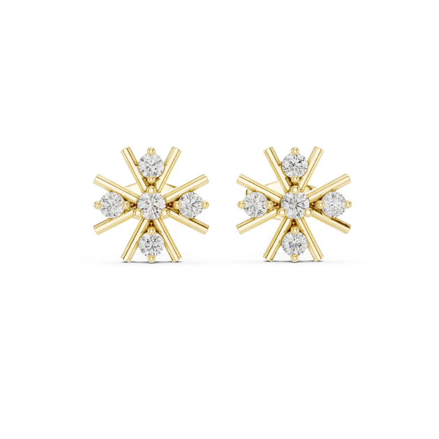 Pair-Shot: Round Diamond Earrings with Prong Setting in 14k Yellow Gold - Lab Grown - Driona Jewels