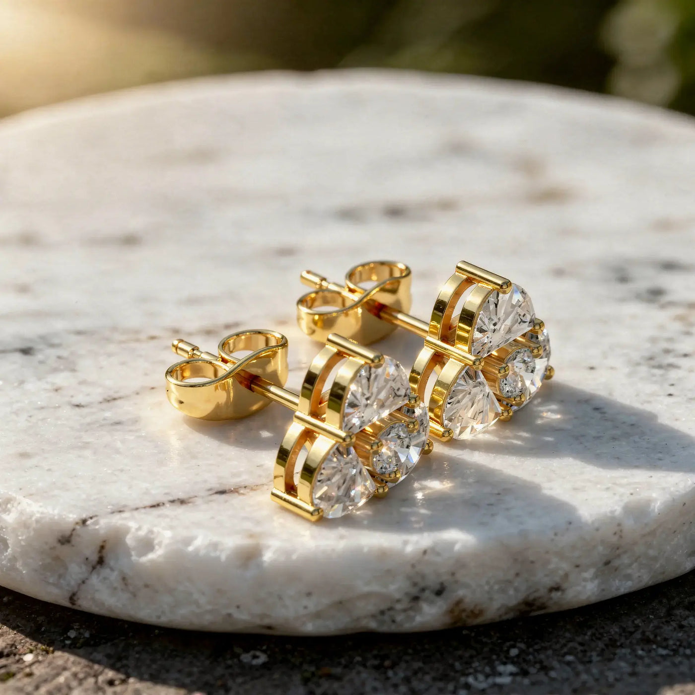 Pair Shot: Round Diamond Earrings with Prong Setting in 14k Yellow Gold - Lab Grown - Driona Jewels