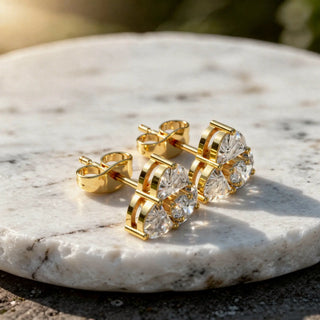 Pair Shot: Round Diamond Earrings with Prong Setting in 14k Yellow Gold - Lab Grown - Driona Jewels