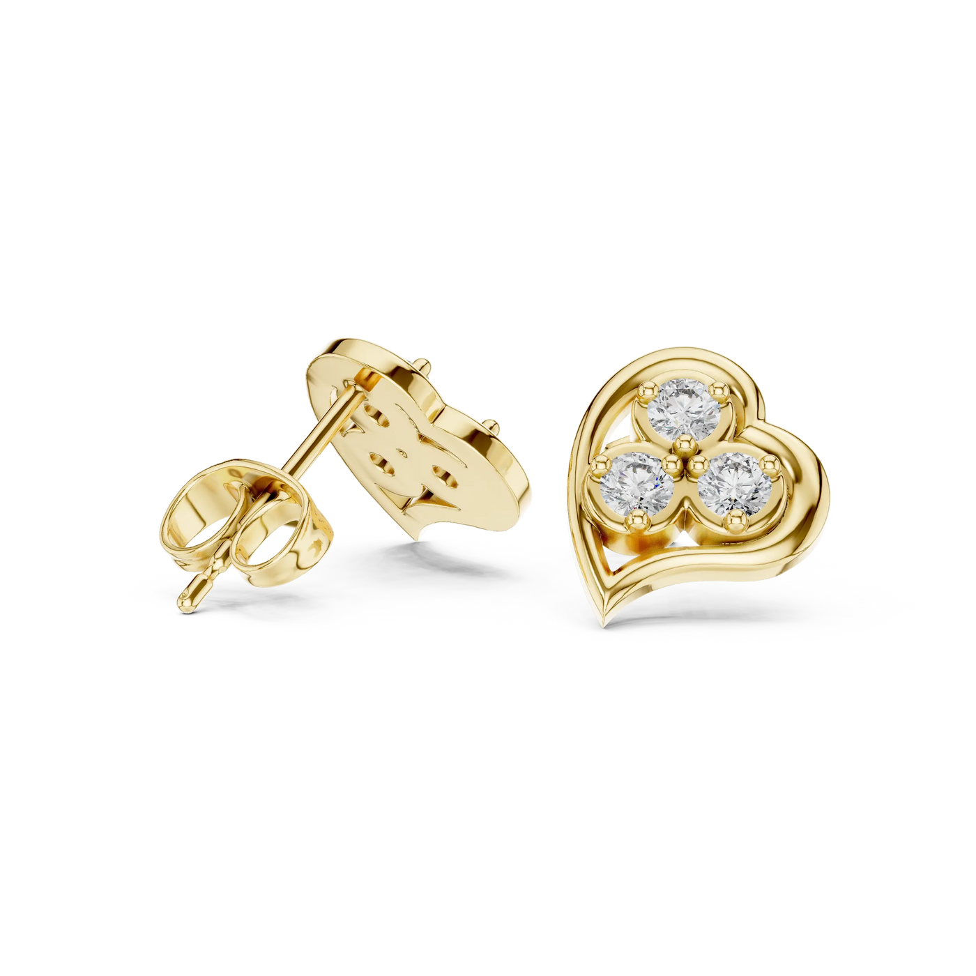 Pair-Shot: Round Diamond Earrings with Prong Setting in 14k Yellow Gold - Lab Grown - Driona Jewels