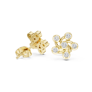 Pair-Shot: Round Diamond Earrings with Prong Setting in 14k Yellow Gold - Lab Grown - Driona Jewels