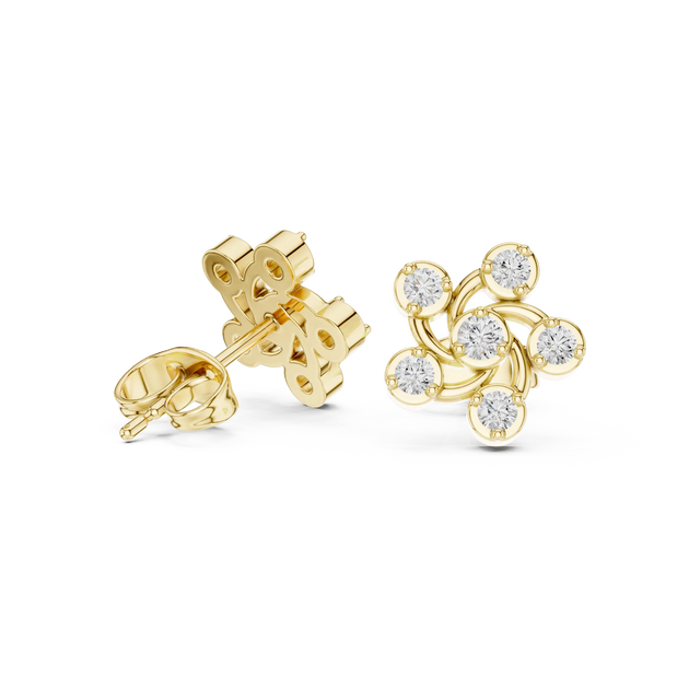 Pair-Shot: Round Diamond Earrings with Prong Setting in 14k Yellow Gold - Lab Grown - Driona Jewels