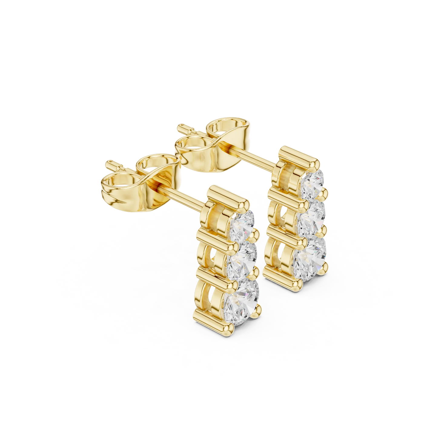 Pair Shot: Round Diamond Earrings with Prong Setting in 14k Yellow Gold - Lab Grown - Driona Jewels