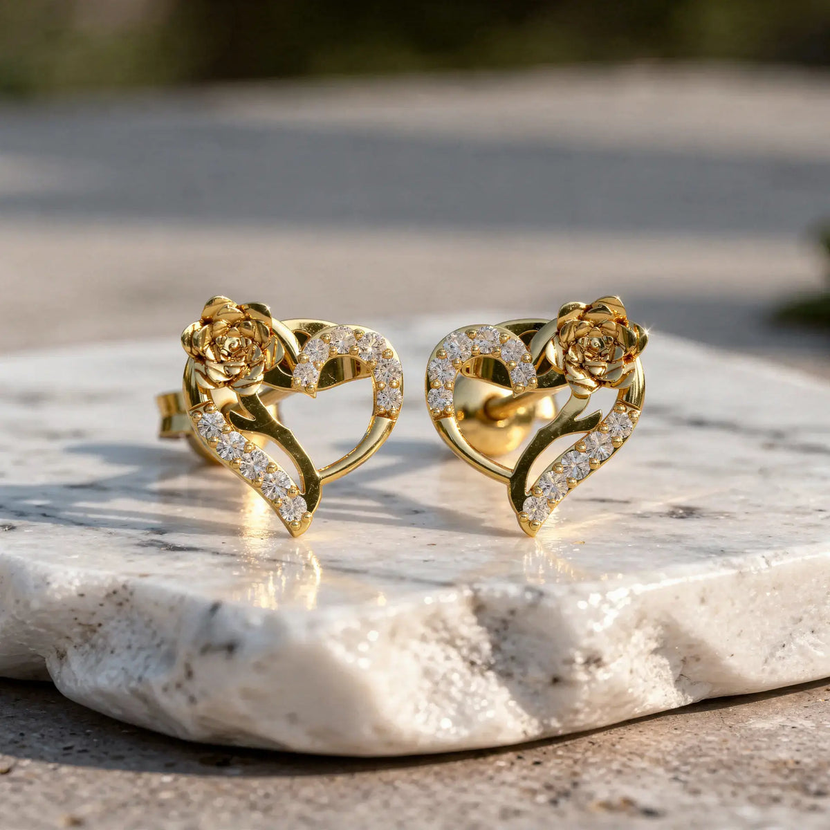 Pair Shot: Round Diamond Earrings with Prong Setting in 14k Yellow Gold - Lab Grown - Driona Jewels